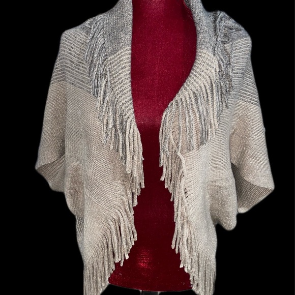 Khaki & Black Fringe Trim Dolman Open Front Cardigan - Picture 2 of 3